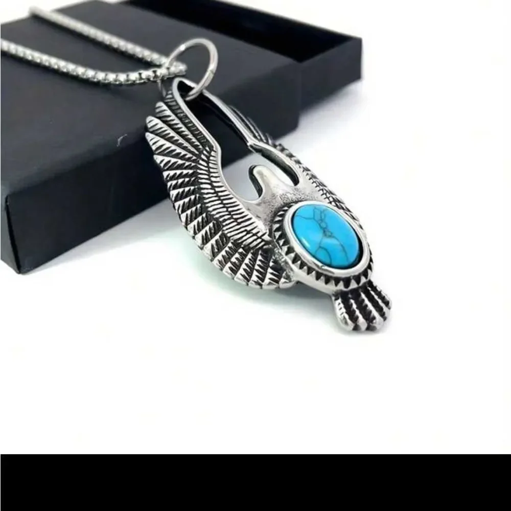 Faux Turquoise Eagle Pendant Necklace Accessory For Men‎